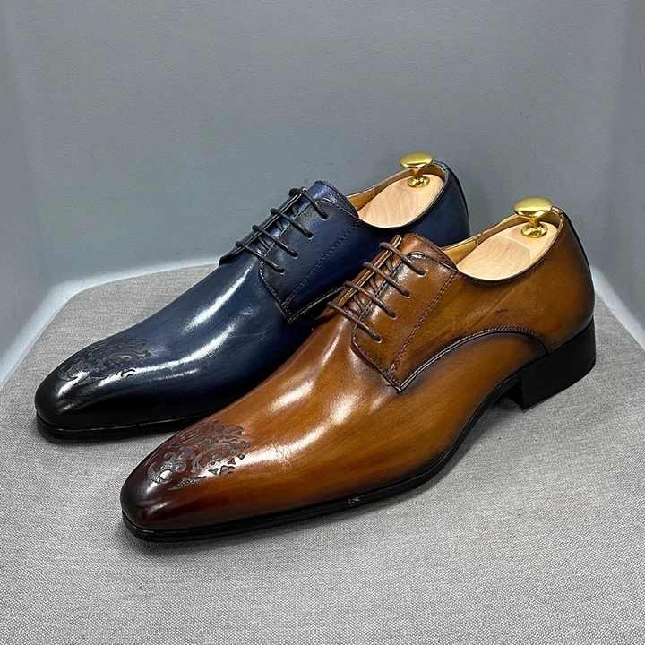 F87-C9 High Quality Leather Business Casual Shoes for Men Carved Point Formal Derby Leather Shoe for Men Dress Shoes Oxfords