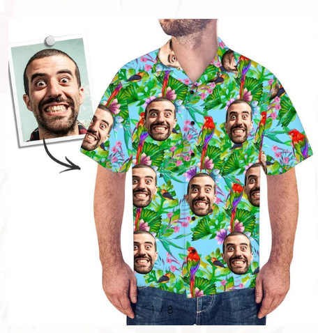 Custom Hawaiian Shirt W/Face for Men Personalized Funny Button Down Hawaiian Shirts W/Photo Tropical Beach Shirts